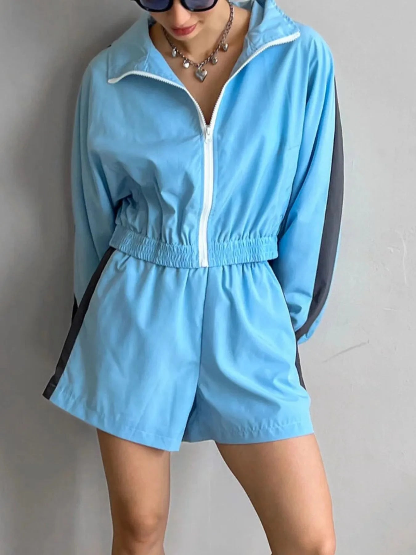 Zip Up Long Sleeve Jacket and Shorts Set
