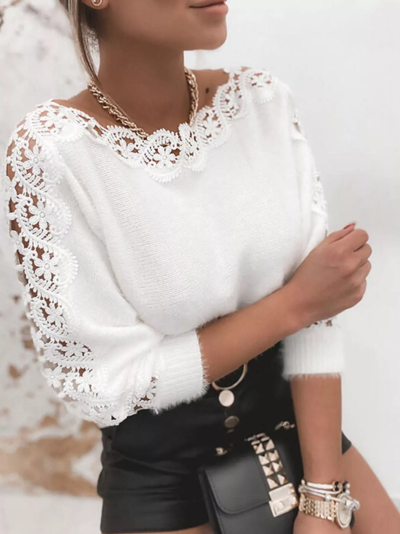 Lace Trim Long Sleeve Sweater