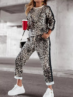 Stripe Leopard Print Top and Pants Set