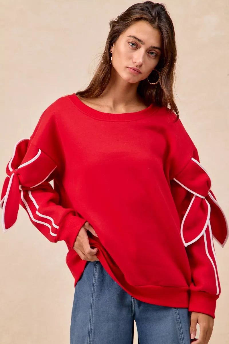 BiBi Bow Detail Sleeves Fleece Sweatshirt