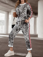 Stripe Leopard Print Top and Pants Set