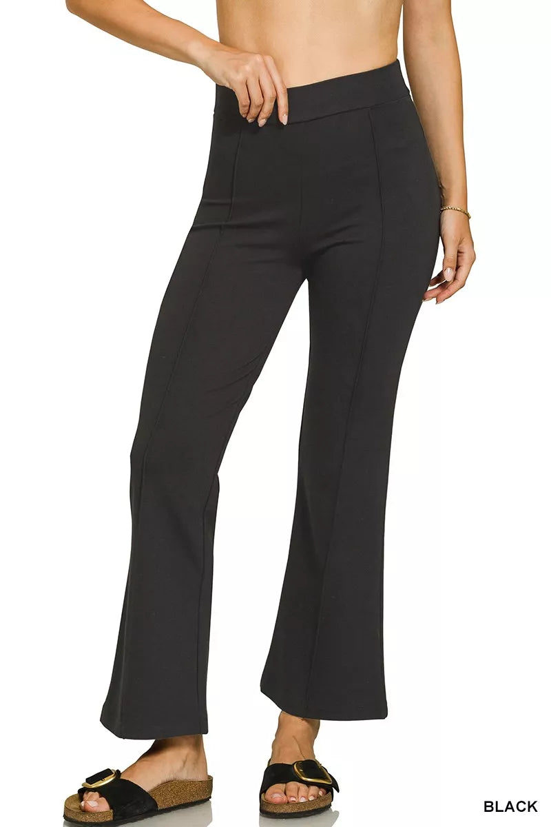 Zenana Heavy Ponte Elastic Waistband Pintuck Pants