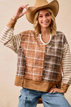 BiBi Plaid And Stripe Mix And Match Top With Open Seam