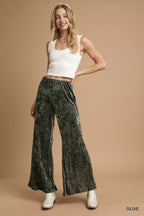 Umgee Velvet Pleated Wide Leg Pants