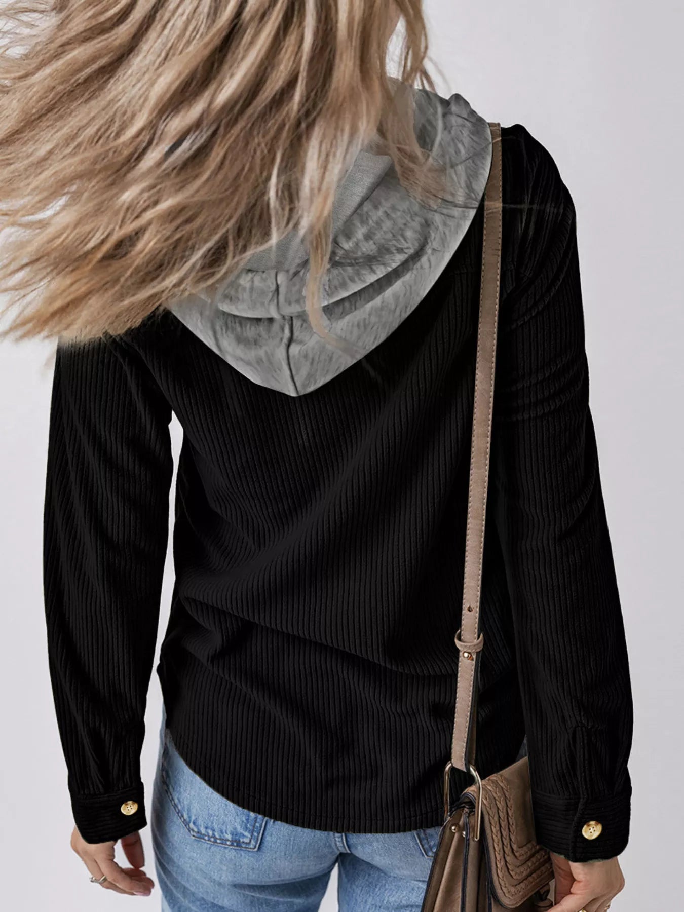 Hooded Corduroy Button-Down Jacket