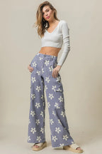 BiBi Flower Printed Side Pocket Wide Pants