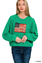 Zenana American Flag Crew Neck Sweater