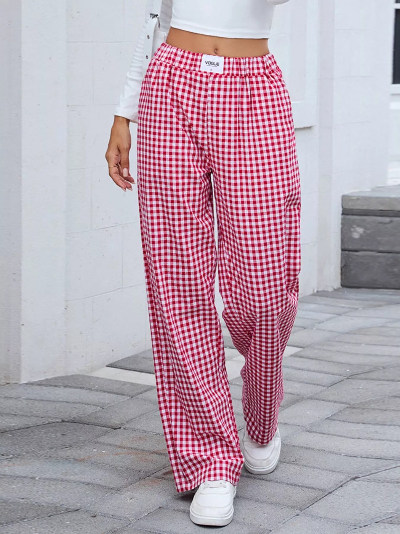 Plaid Wide Leg Casual Pants