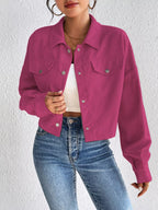 Casual Corduroy Snap Down Cropped Jacket