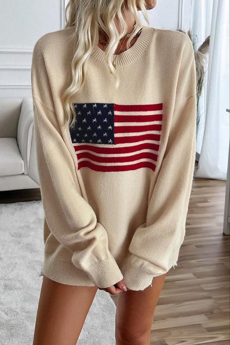 Love Kuza Patriotic Charm Long Sleeves Oversized Sweater