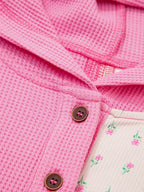 Mixed Texture Waffle Floral Patchwork Hooded Oversize Pullover