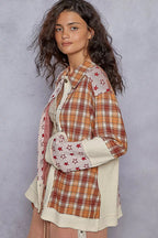 POL Plaid Contrast Button Down Shacket