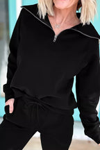 Relaxed Fit Zip Collar Top and Pants Set