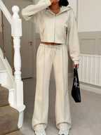 Zip-Up Hoodie and Wide Leg Pants Set