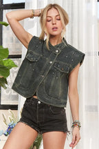 ADORA Sleeveless Button Down Denim Jacket