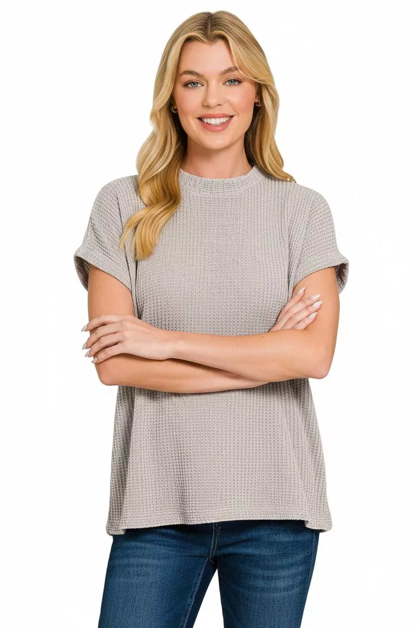 Zenana Chenille Waffle Cap Sleeve Sweater