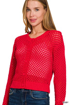 Zenana Button Down Lightweight Crochet Cardigan Sweater