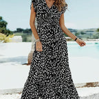 Love Kuza Ruffled Cap Sleeves Surplice Maxi Dress