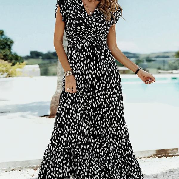 Love Kuza Ruffled Cap Sleeves Surplice Maxi Dress