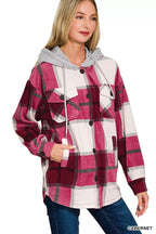 Zenana Plaid Drawstring Hooded Fleece Shacket