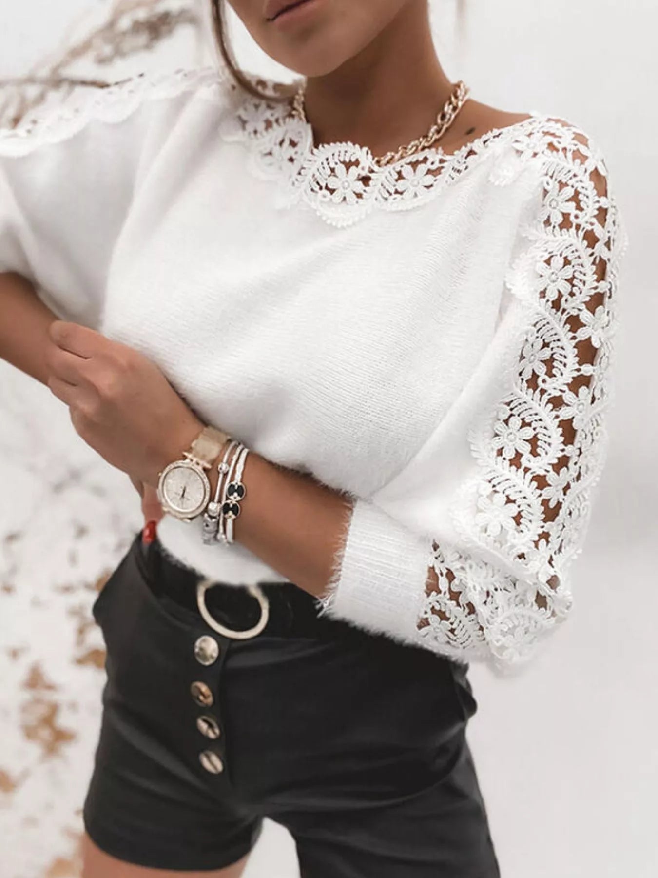 Lace Trim Long Sleeve Sweater
