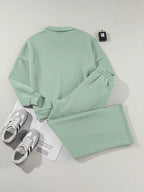 Drop Shoulder Zip Up Jacket and Drawstring Pants Active 2pcs Set