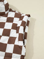 Double Checked Stand Collar Cropped Puffer Vest