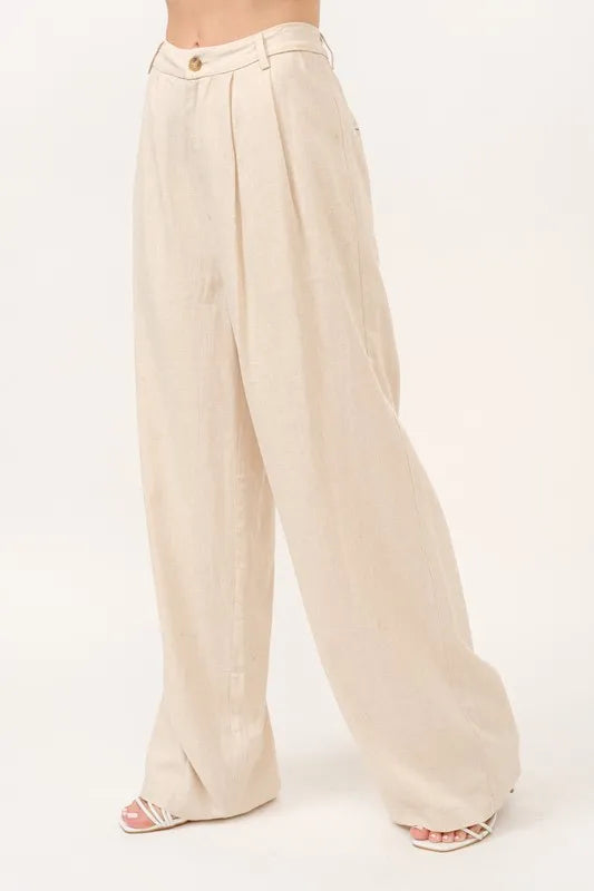 And The Why High-Rise Wide Leg Linen Blended Pants