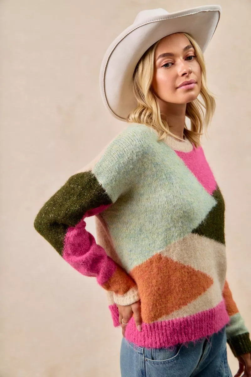BiBi Multi Color Block Sweater Top