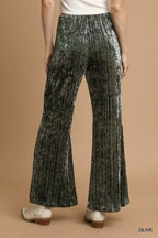 Umgee Velvet Pleated Wide Leg Pants