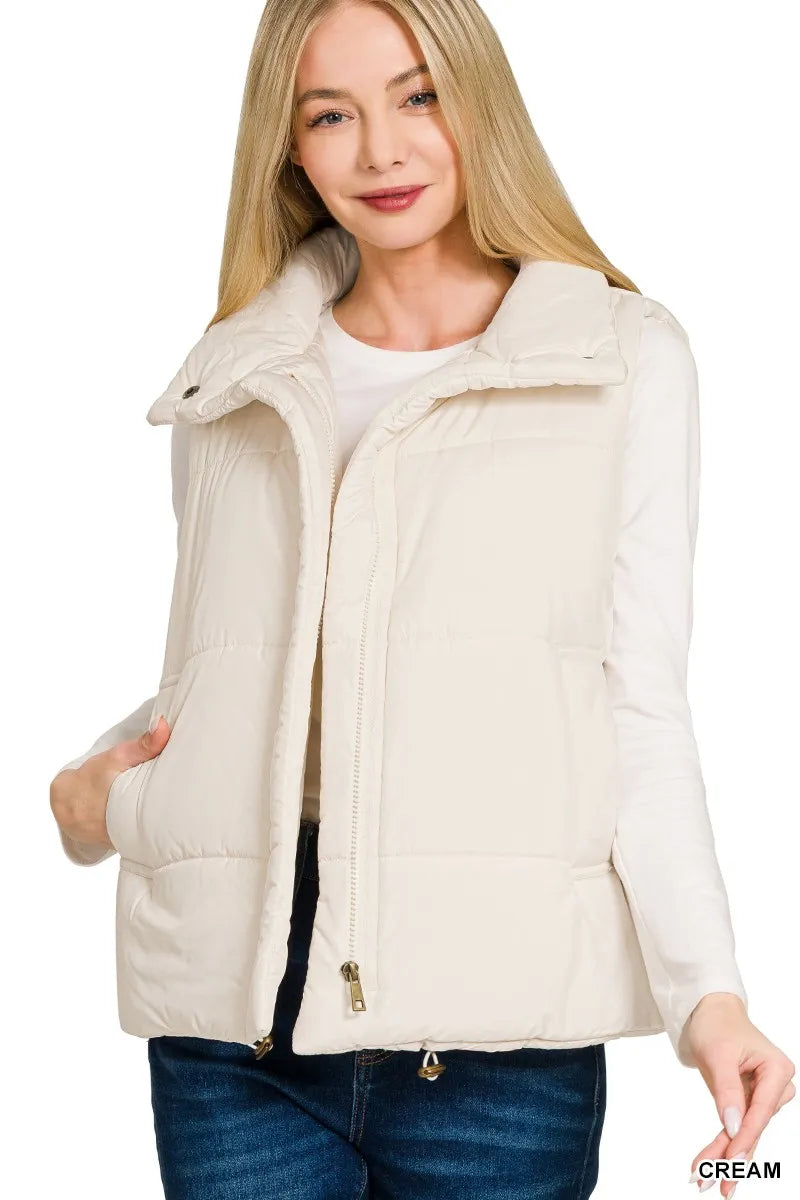 Zenana High Neck Zip-Up Vest Coat