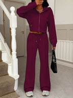 Zip-Up Hoodie and Wide Leg Pants Set