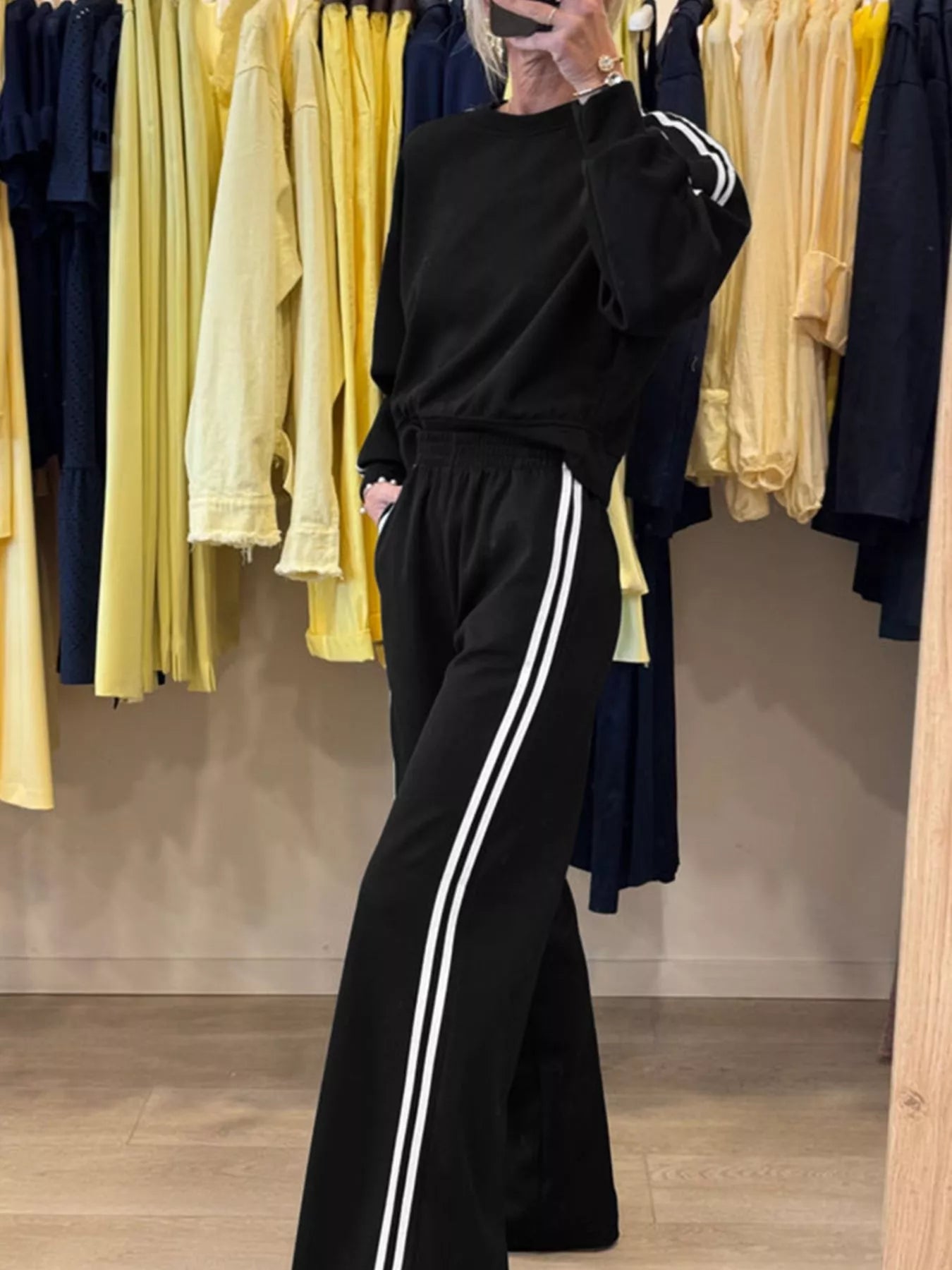 Striped Detail Crewneck Top and Elastic Sweatpants 2pcs Set