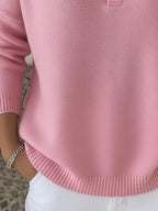 Full Size Half Button Long Sleeve Knit Top Plus Size