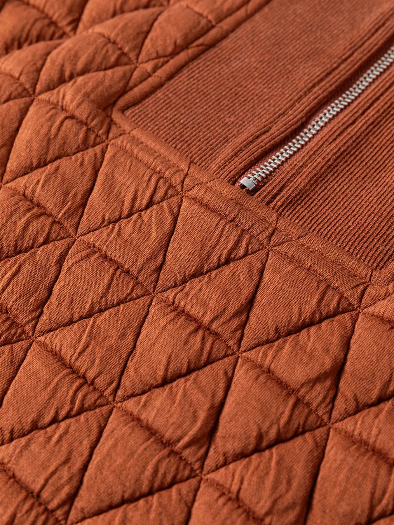 Geometric Quilted Half Zipped Loose Sweatshirt