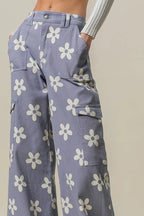 BiBi Flower Printed Side Pocket Wide Pants