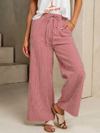 Gingham Print Wide Leg Casual Pants