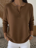 Full Size Half Button Long Sleeve Knit Top Plus Size
