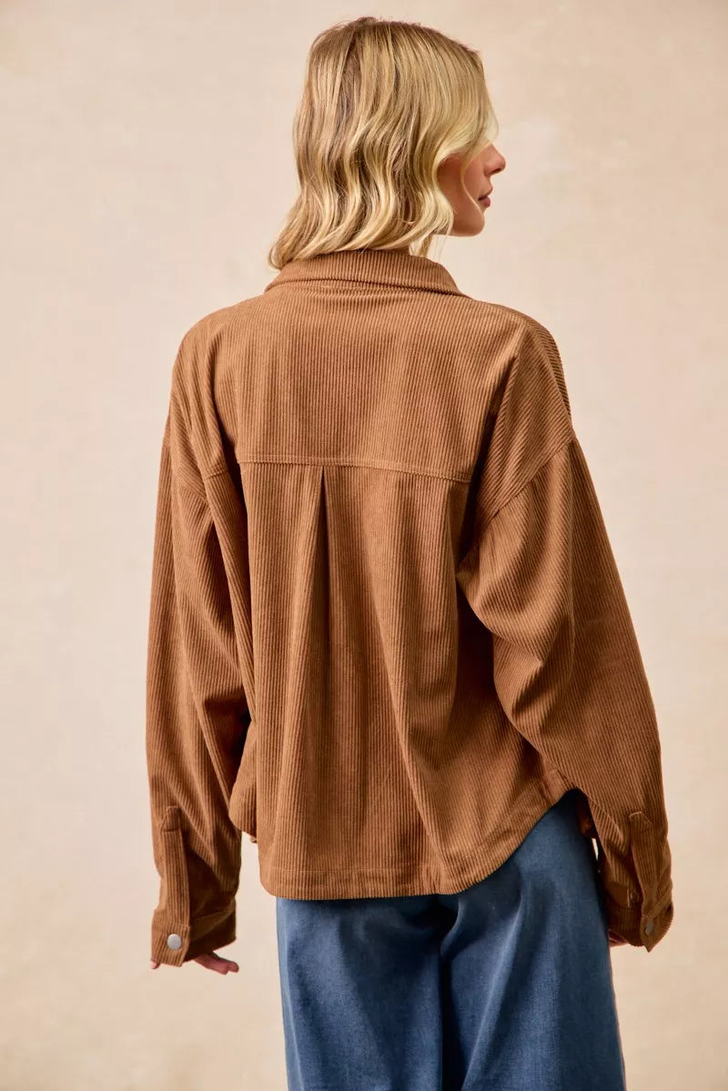 BiBi Corduroy Relaxed Fit Shacket with Back Pleat