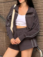 Zip Up Long Sleeve Top and Shorts Set