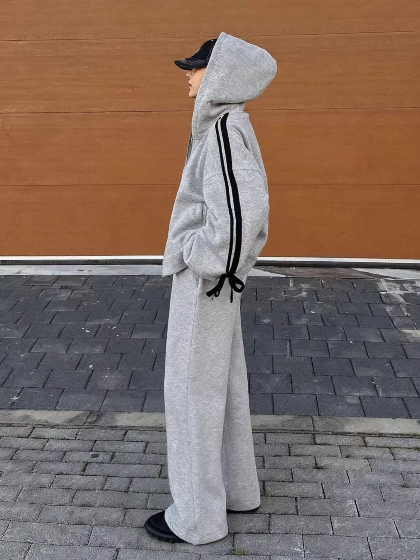 Side Striped Zip Up Hoodie and Pants Set