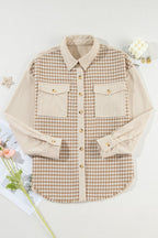 Houndstooth Corduroy Patchwork Flap Pocket Shacket