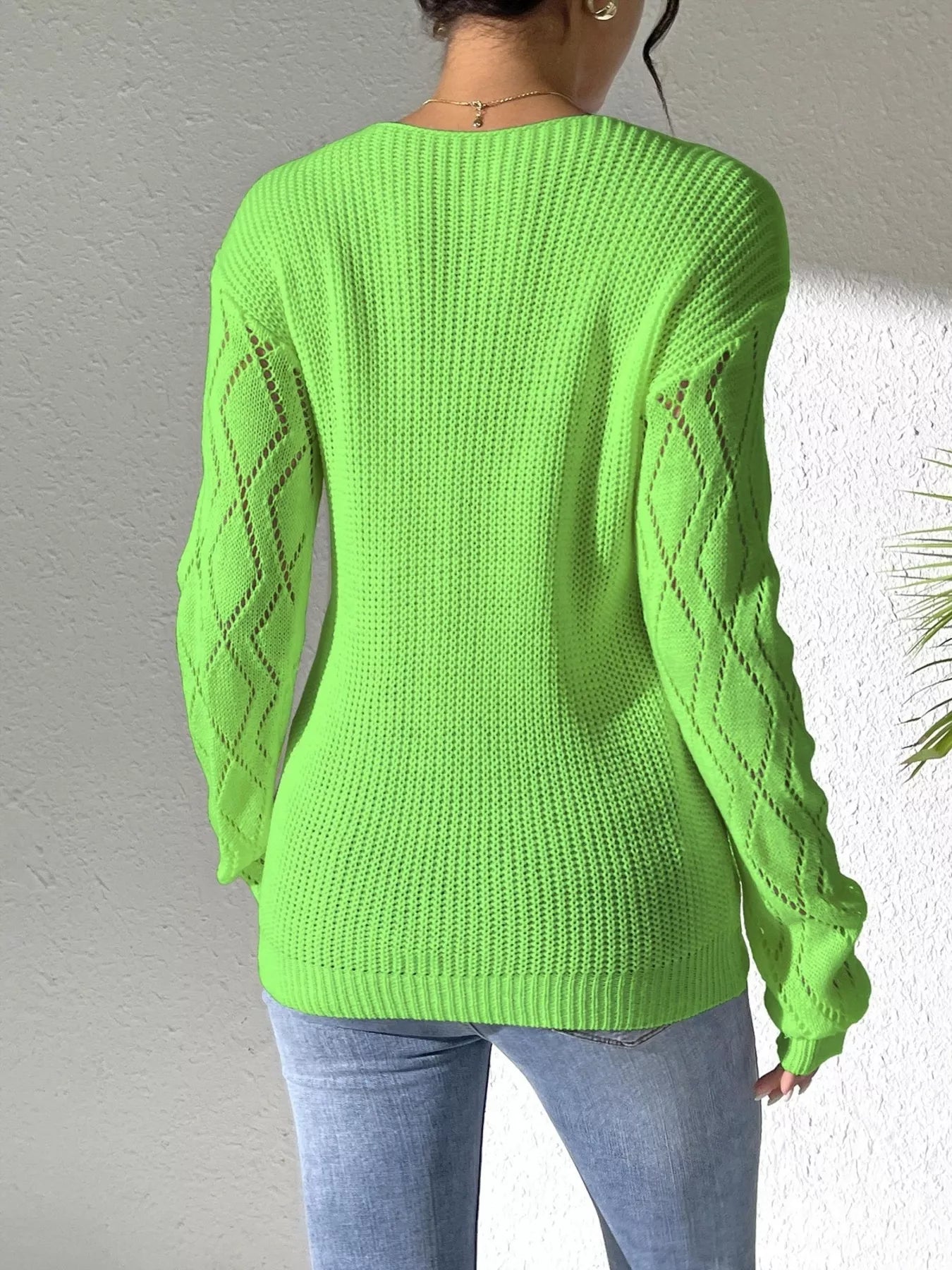 V-Neck Hollow Knit Sweater