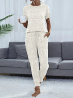 Round Neck Short Sleeve Top and Pants Lounge Set