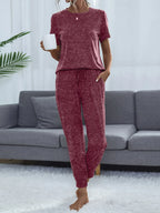 Round Neck Short Sleeve Top and Pants Lounge Set