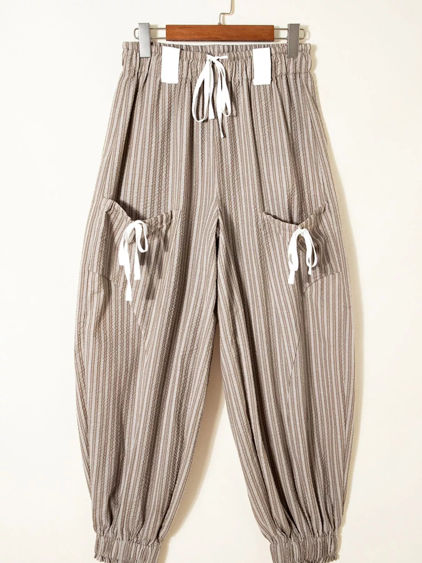 Stripe Drawstring Cargo Jogger Pants with Pockets
