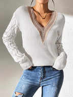 V-Neck Hollow Knit Sweater