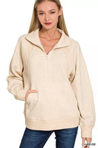 Zenana Half Zip Fleece Sweatshirt with kangaroo Pocket