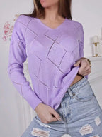 Openwork V-Neck Sweater