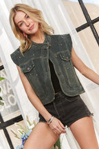 ADORA Sleeveless Button Down Denim Jacket